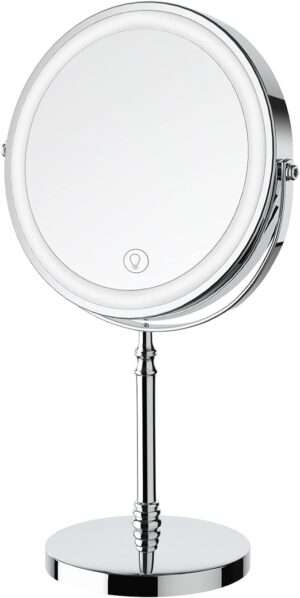 Lighted Makeup Mirror, 3000 mAh Rechargeable Double Sided Magnifying Mirror with 3 Colors