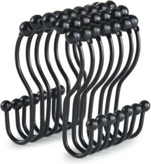 Goowin Shower Curtain Hooks, 12 Pcs Shower Curtain Rings, Stainless Steel Black Shower Curtain Hook
