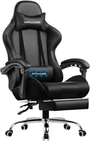 GTPLAYER Gaming Chair, Computer Chair with Footrest and Lumbar Support, Height Adjustable