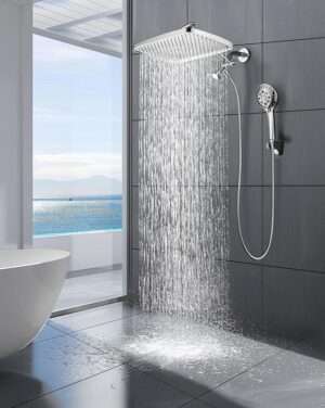 Cobbe 12'' High Pressure Rain Shower Head with Extension Arm - Dual Shower Heads with 8 Modes