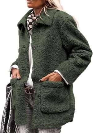 PRETTYGARDEN Women's Winter Faux Fur Coats Long Sleeve Lapel Button Down Pockets