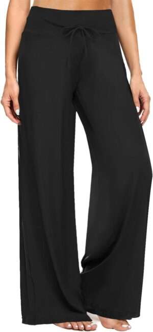 ZOOSIXX Soft Black Pajama Pants for Women, Wide Leg Comfy Casual