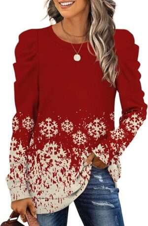XIEERDUO Women's Crewneck Sweatshirts Trendy Puff Sleeve Tunic Swea