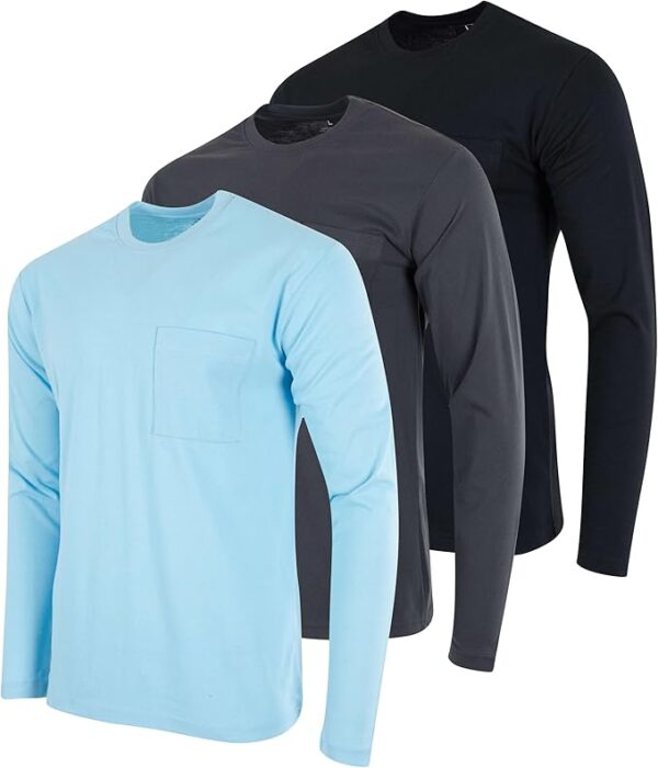 Real Essentials 3 Pack: Men's Cotton Performance Long Sleeve Crew Neck