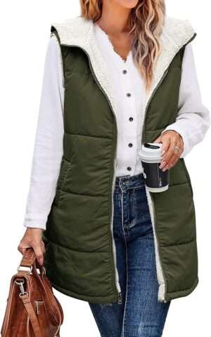 XIEERDUO Long Puffer Vest Women Outerwear Reversible Fleece 2024