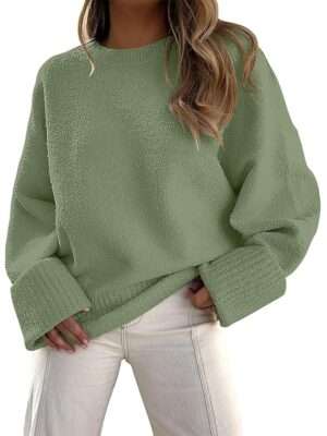 ANRABESS Women's Oversized Crewneck Long Sleeve Fuzzy Knit Casual Chunky Warm 2024 Fall Pullover Sweaters