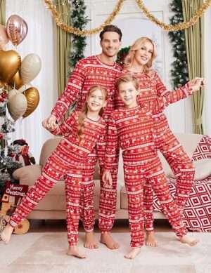 Ekouaer Christmas Pajamas for Family Matching Long Sleeve Holiday Pjs Loungewear 2 Piece Lounge Sets S-XXL