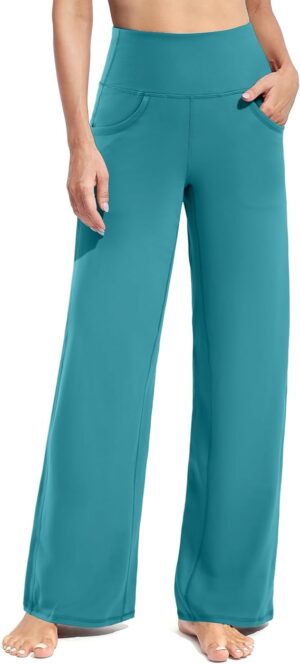 Promover Wide Leg Pants Woman Yoga Pants with Pockets Stretch Loose