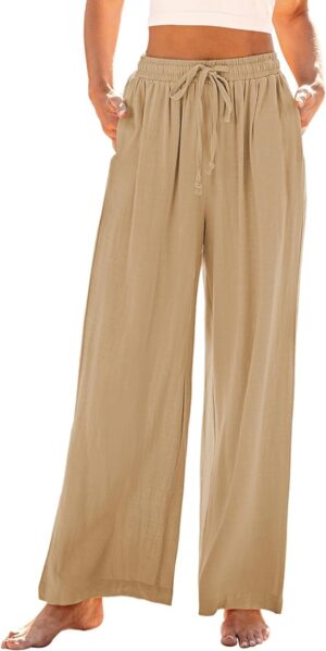 GRAPENT Wide Leg Pants Woman Linen High Waisted Pull On Flowy