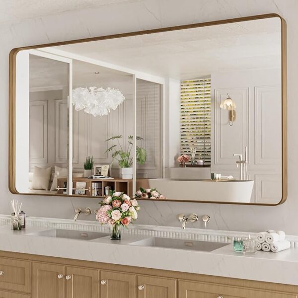 LOAAO 84X32 Inch Bathroom Mirror with Wood Grain Colored Metal Fra