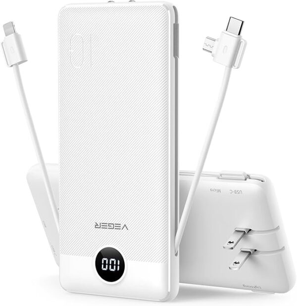 VEGER Portable Charger for iPhone Built in Cables and Wall Plug,