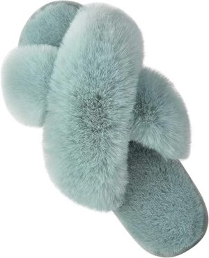 Parlovable Women's Cross Band Slippers Fuzzy Soft House Slippers Plush
