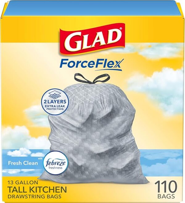 Glad Tall Kitchen Drawstring Trash Bags - Odorshield 13 Gallon White