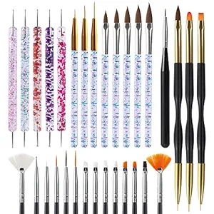 Artdone 31pcs Nail Art Brushes, Nail Art Tool Set, Dotting Tools, Dust Brush,