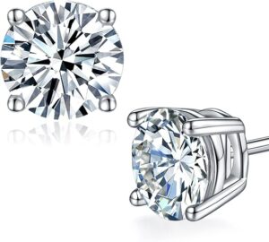 Moissanite Stud Earrings Lab Created 18K White Gold Plated 925 Sterling