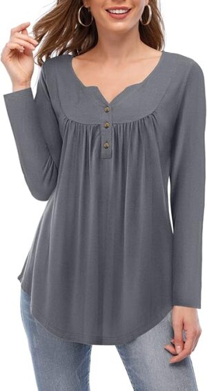 Beauhuty Womens Tops Floral V Neck Casual Blouses Short/Long Sleeve