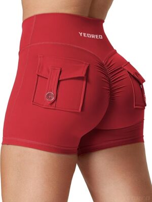 YEOREO Scrunch Workout Shorts with Pockets Charm Gym Biker Shorts for