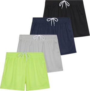Real Essentials 4 Pack: Girl's Mesh Active Athletic Performance Sport Shorts