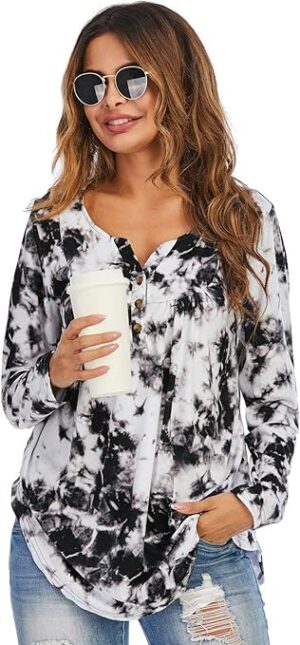 Beauhuty Womens Tops Floral V Neck Casual Blouses Short/Long Sleeve