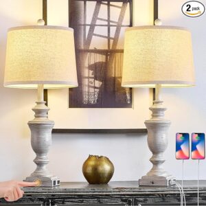 27.5" Vintage Farmhouse Table Lamps Set of 2 Bedside Lamp, 3 Way Dimmable Bedroom Lamps