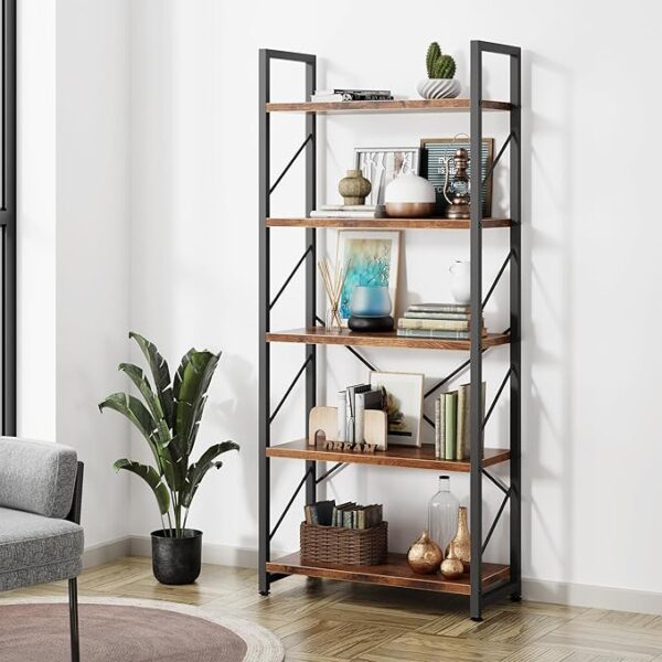 Shintenchi Bookshelf, 5 Tier Bookshelf, Tall Bookcase Shelf for CDs/