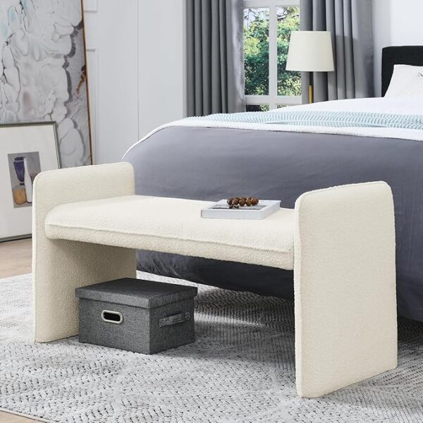 End of Bed Bench,Linen Fabric Footboard Bench,Multi-Functional Ottoman Bench for Bedroom,