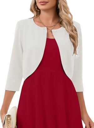 Heymoments Women's 3/4 Sleeve Casual Shrugs Lightweight Open Front
