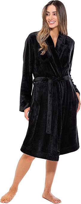 Turquaz Robes For Women, Womens Fleece Shawl Collar Soft Plush Knee