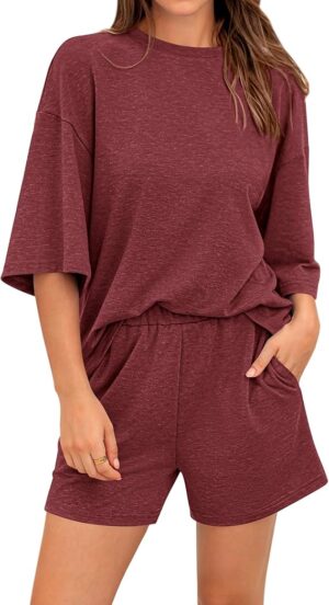 BTFBM Women Summer 2 Piece Outfits 2025 Matching Set Casual 3/4 Sleeve