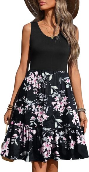 Zeagoo Women Summer Dresses Sleeveless Casual Tank Dress Flowy Tiered