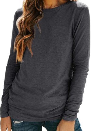 Womens Crewneck T Shirts Lightweight Long Sleeve V-Neck Tee Female
