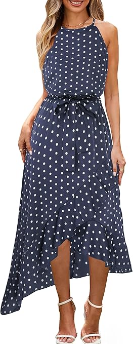 ECOWISH Polka Dot Womens Summer Dress Flowy Cute High Low