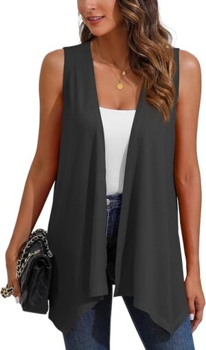 Women's Lightweight Open Front Cardigans Sleeveless Casual Soft Drape
