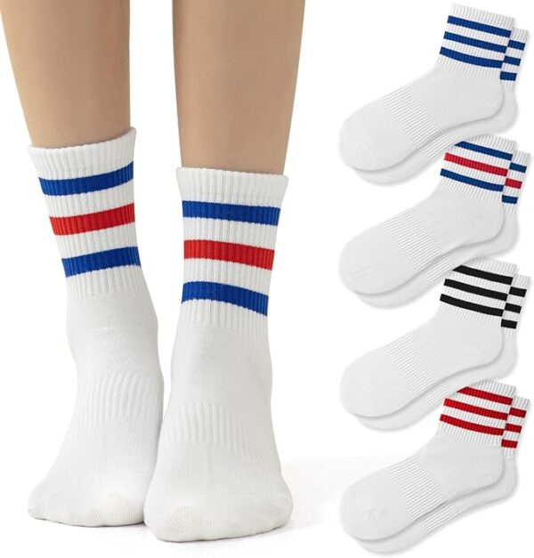 4 PARIS Stripe Crew Socks For Women Retro Athltic Socks Casual Cotton