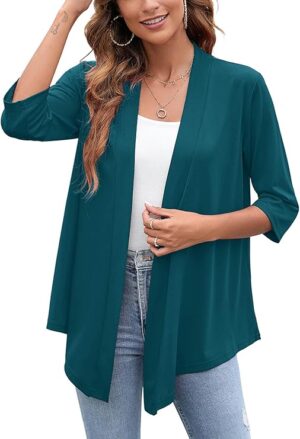 Heymoments Women's Lightweight Open Front Cardigans 3/4 Sleeve