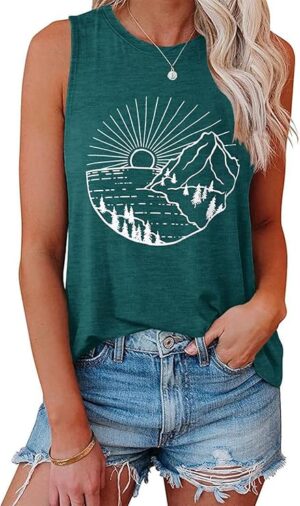 Womens Tank Tops Summer Graphic Sleeveless Shirts Casual Loose Fit
