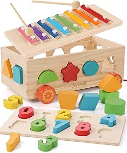 Shape Sorter - Wooden Xylophone and Montessori Number Puzzle Set