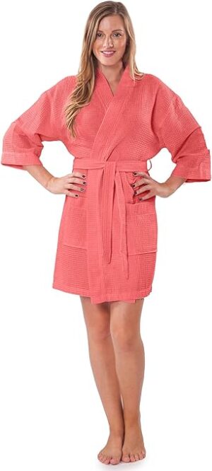 Turquaz Lightweight Short Robes For Women Waffle Kimono Bathrobe - Soft,