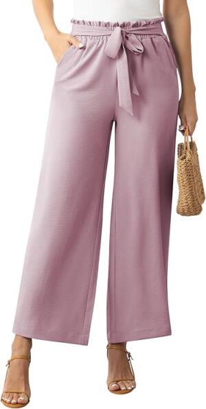 Women's Dress Pants with Pockets Stretchy High Waist Wide Leg Pants