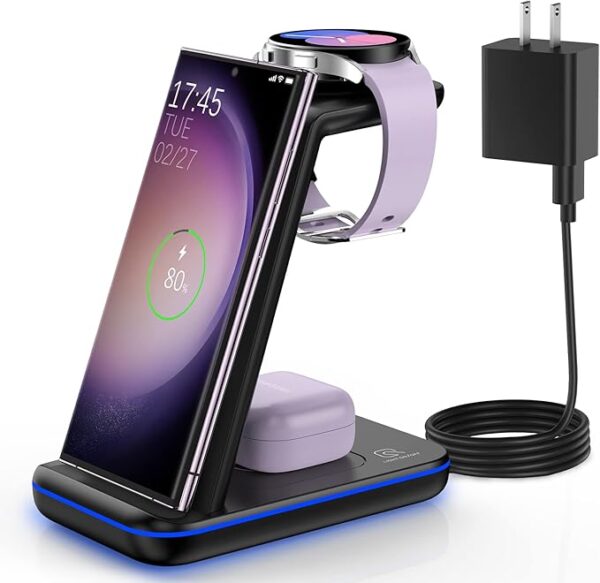 Wireless Charging Station for Samsung/Android, Fast Wireless Watch