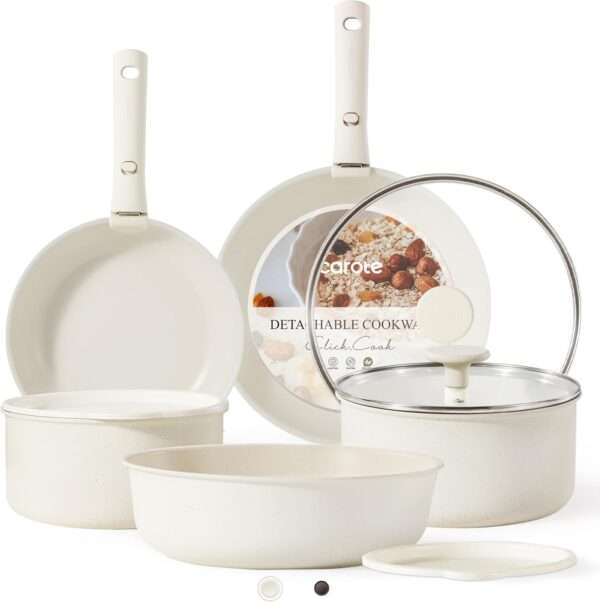 CAROTE 11pcs Pots and Pans Set, Nonstick Cookware Detachable/Removable Handle