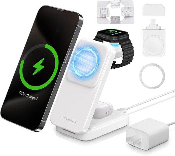 3 in 1 Wireless Charging Stations for Travel, Foldable Wireless Charger