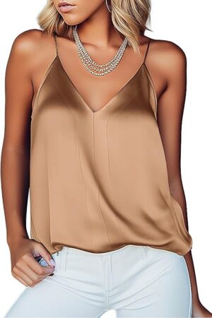 Ekouaer Women's Silk Satin Camisole Tank Tops V Neck Sleeveless